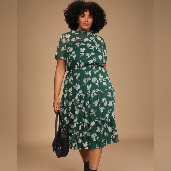 NWT Floral Dressed Up Dark Green Floral Print Midi Dress - Picture 3 of 6